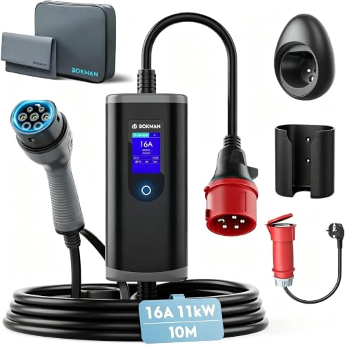 bokman Typ 2 Laddkabel Elbil 11 kW 10m | Med CEE-kontakt & Adapterkabel