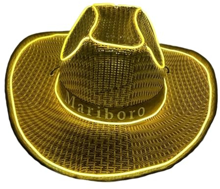 Costume de fête 2026 avec chapeau de cowboy lumineux et lunettes – Paillettes disco scintillantes pour femmes (jaune, taille unique)
