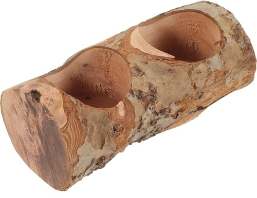 Veemoon Bol en Bois Marron et Facile à Nettoyer Résistant à l'usure Double Compartiment Accessoire pour Nourrir Vos Petits Animaux pour Hamster et Hérisson