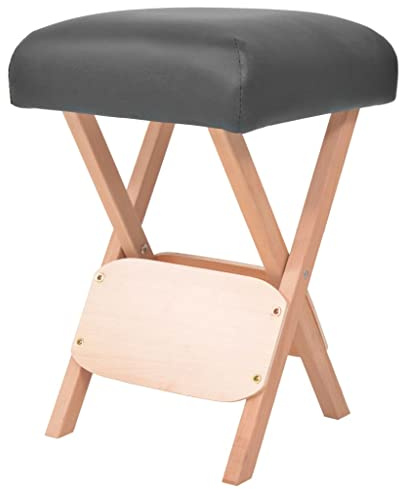 Ziaphsol Tabouret de massage pliant noir avec assise de 12 cm d'épaisseur en PVC et bois massif, 35 x 35 x 52 cm, charge jusqu'à 110 kg, pliable pour massage, maison, bureau