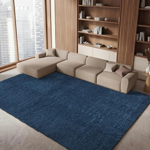 Safavieh Tapis Shag pour Salon, Salle à Manger, Chambre à Coucher - August Shag Collection, Tapis à Poil Court, Bleu Marine, 240 x 300 cm