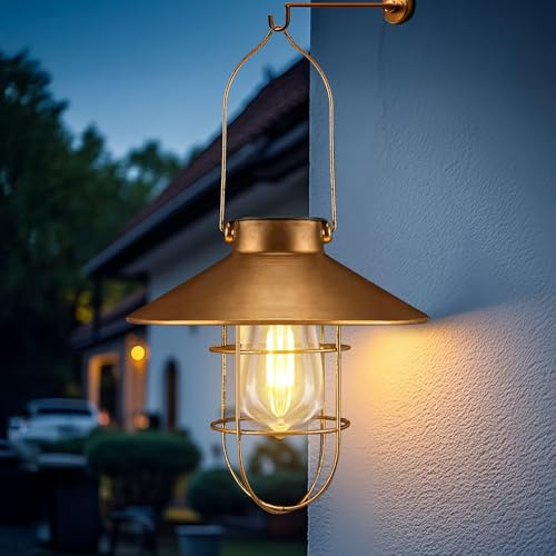 pearlstar Lanterna solare da esterno in metallo vintage, lampada solare da giardino con luci a LED calde per esterni