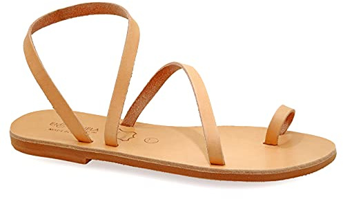 Emmanuela Sandalias de piel griega con anillo para el dedo, zapatos de verano hechos a mano, sandalias de tirantes, sandalias planas bohemias chic, plateadas, oro rosa, estampado animal
