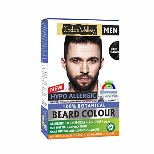 Indus Valley 100% botanische hypoallergene Schnurrbart und Bartfarbe für Männer, langlebig, Vegar und tierversuchsfrei (dunkelbraun)