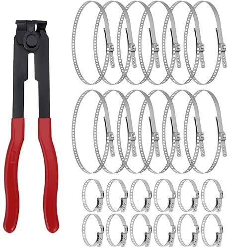 Alpha Rider Schlauchschellen für Auto/ATV, CV Schlauchschelle Clip, Zangenwerkzeug mit 24 Crimpbändern, Ohrverlängerung für Meisten Autos