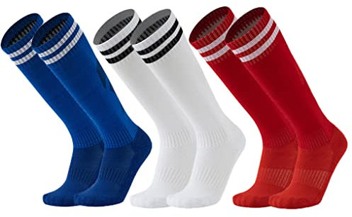DOSYEN Fussball Socken Kinder, 3 Paar Stutzen Kinder fußball, Rutschfeste Fußballsocken, Langer dicker Handtuchboden, Atmungsaktiv und schweißabsorbierend, für Kinder von 5-12 Jahren