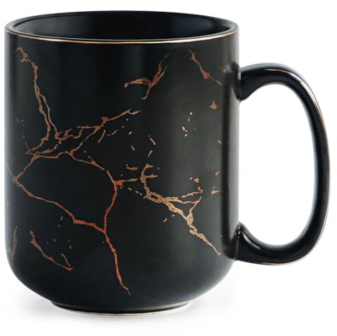 harebe 22 OZ Ceramic Extra Large Black Gold Marble Coffee Mug, Oversized Hot Tall Latte Mugs, Big Giant Cup for Men
