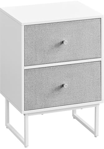 VASAGLE Nachttisch, Beistelltisch mit Stauraum, 2 herausnehmbare Schubladen, Nachtschrank für Schlafzimmer, Wohnzimmer, wolkenweiß-Taubengrau LGS029W14, 30 x 40 x 55 cm