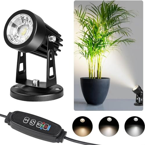 Led Spot Lights Indoor Uplighting - Dimmable Up Lights Indoor Spotlight, 3W Floor Spot Lights Uplights Accent Light for Plants, 3 Color Lighting Modes & Auto On/Off Timer Function