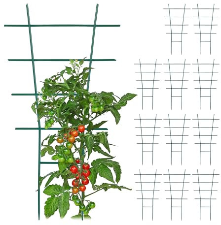 Relaxdays Pflanzenstütze, 12er Set, Kunststoff Rankhilfe, Topf-& Zimmerpflanzen, H x B: 56 x 30 cm, Blumenstütze, grün