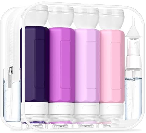 MateeyLife 17PCS Travel Bottles for Toiletries, TSA Approved Travel Size Containers, Leak Proof Travel Containers for Toiletries, Silicone Travel Kit for Shampoo, Conditioner, Lotion & Creams Purple