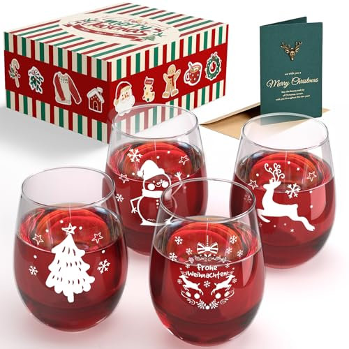 JoyMaking Christmas Wine Glasses & Sets, Funny 17oz Mulled Wine Glass