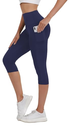 Merlvida Capri-leggings, dam, hög midja, 3/4, sportleggings med fickor, ogenomskinliga, korta sportbyxor, elastiska sportleggings, svarta, 7/8 byxor, sommar, för yoga, gym, fitness