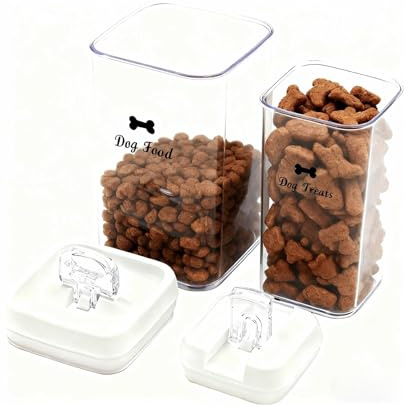 ZoeQide Juego de 2 cajas de almacenamiento para comida para perros, herméticos, de plástico sin BPA, para golosinas para perros y pequeños contenedores de comida para perros, recipiente transparente