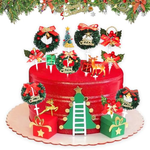 14 Piezas Decoración para tartas de Navidad,Topper Tarta Navidad,Adornos de Tartas Adornos para Magdalenas de Navidads,Cake Toppers para Decorar Cupcakes Pastel