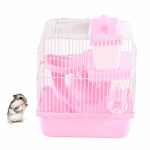 Brrnoo Cage de Voyage du Hamster, 2 Niveaux Amovible Hamster Grand Espace Châssis Châssis Gerbil Cage de Cobayes Glane avec Nombreuses Grilles en Maille Métallique pour, Cobayes, Lapins, Ours Dorés