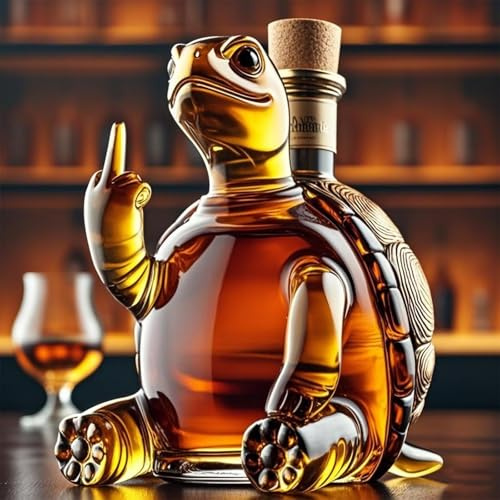 11.8oz / 350ML Whiskey Decanter Bottle - Art Statue, 3D Middle Finger Turtle Whiskey Wine Bottle with Wine Glass, Funny Glass Wines Carafe Whiskey Decanter, Animal Decanter(Turtle)