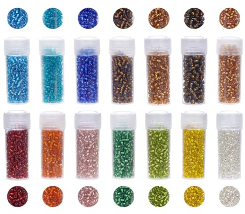 70 g, 14 färger, cylindriska rocailles, pärlor, 2 mm, glas, frön, pärlor, minipärlor, pysselpärlor, smyckespärlor, för armband, halsband, hantverk
