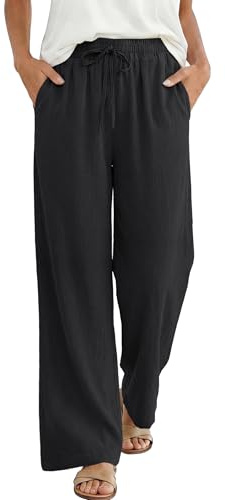ANRABESS Women Wide Leg Palazzo Pants 2026 Summer Casual Loose Elastic High Waisted Flowy Lounge Beach Trousers Work Outfits Black Medium