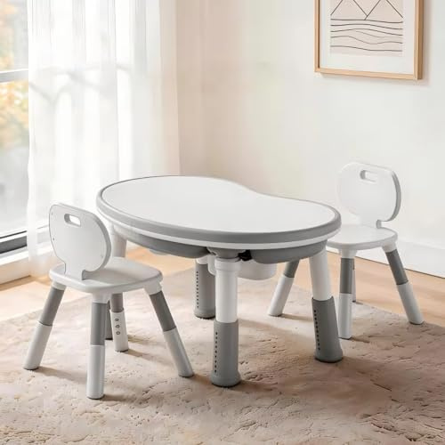 GAPPA Mesa y Silla Infantil 5en1: niños 3-8 años, Altura Regulable. Contenedor de Agua y Arena, Tablero Reversible para Bloques y Dibujo, 2 cajones (Gris)