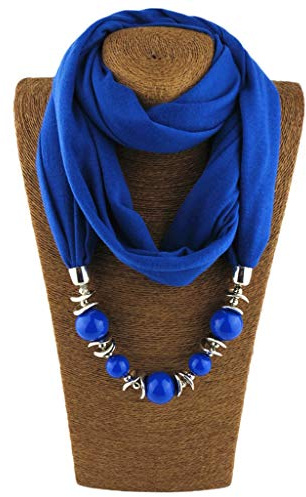 Dabixx, sciarpa ad anello con fazzoletto, da donna, per il collo, collana con perline, scialle con gioielli in tinta unita, Poliestere, 10#, 160cm(62.99in)