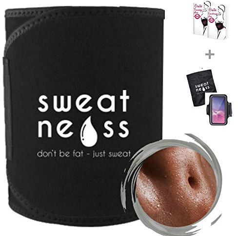 sweatness Bauchweggürtel Damen für Fitnesstraining | Fitness Bauchgürtel | Fettverbrenner für Bauch | Stomach Fat Burner Belt | Schwitzgürtel inkl. E-Book Trainingsplan, Sportarmband & Tasche