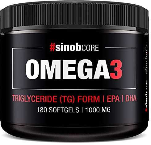 #sinob Omega 3 Hochdosiert – 180 Fischöl-Kapseln mit 1000 mg pro Kapsel in Triglycerid-Form. 360 mg EPA & 240 mg DHA pro Portion. 100% Rindergelatine-Kapseln (Halal) Ohne Zusatzstoffe