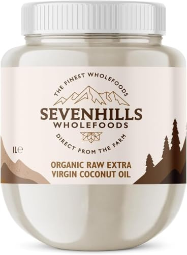 Sevenhills Wholefoods 1L Organic Extra Virgin Raw Coconut Oil (Cold-Pressed), Recyclable Plastic Tub, For Cooking, Baking, Skin Moisturiser, Hair Conditioner