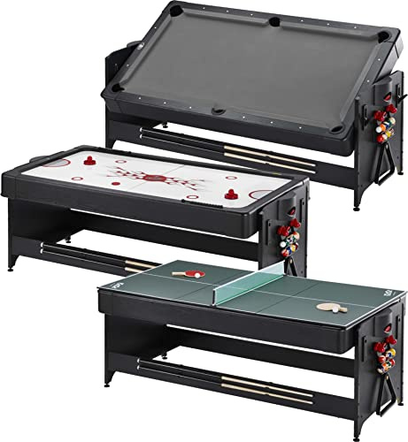 Fat Cat Original 3-in-1 7 Foot Pockey Multi Game Table, Air Hockey, Pool, Table Tennis Combo with Accessories, Grey