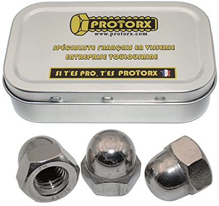 Ecrou Borgne M8 : Boite 15 Pcs Visserie Inox A2 pour Vis Boulon Rondelle | Écrous Capuchons Acier Bombee Hexagonal Protection | Anti-Rouille Usage Extérieur - DIN 1587 | Boite Rangement Vis PROTORX
