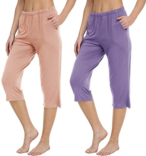 MoFiz Pantacourt de Pyjama Femme Bas Pyjama Modal Leger Pantalon Parfaits pour Le Sport ou Nuit 2 Pack-D M
