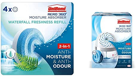 Unibond AERO 360° Moisture Absorber, Ultra-Absorbent Dehumidifier, Waterfall Freshness Refill Tab, White