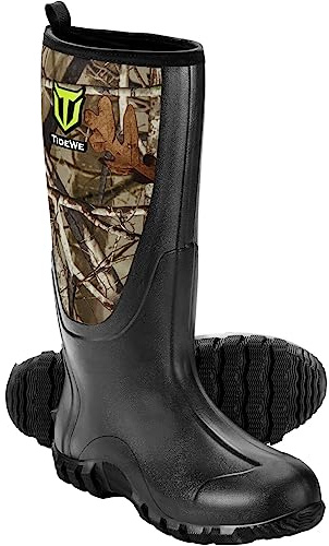 TIDEWE Rubber Boots for Men Multi-Season, Waterproof Rain Boots with Steel Shank, 6mm Neoprene Sturdy Rubber Outdoor Hunting Boots Size 8 (Next Camo G2)