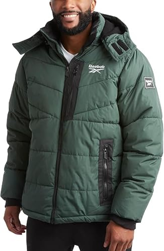 Reebok Chaqueta de invierno para hombre, abrigo grueso y pesado, abrigo acolchado con capucha y aislamiento cálido para hombre, Oliva, Medium