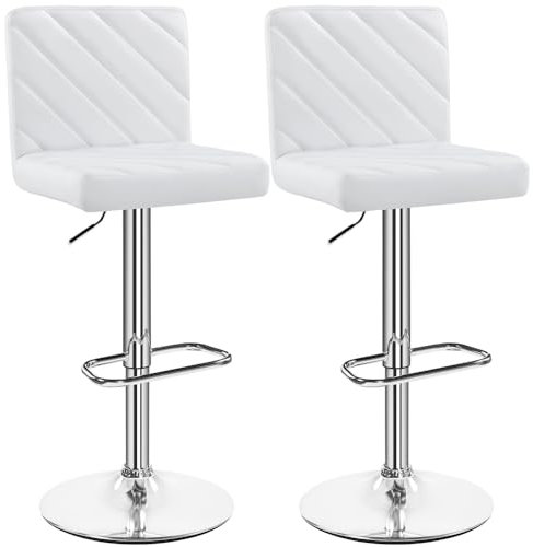 Yaheetech 2pcs Taburetes de Bar Altura Ajustable 92-113,5cm Sillas de Bar Asientos Giratorios Diseño Moderno Taburetes Altos Blanco