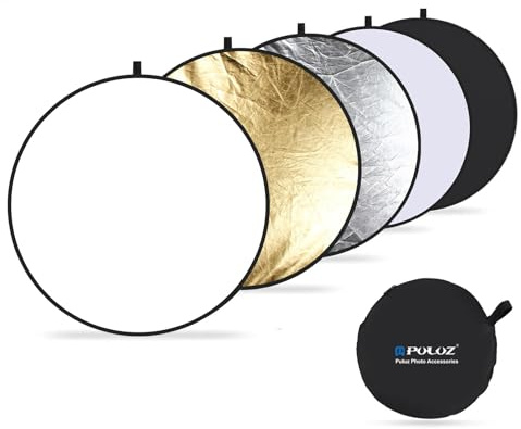 PULUZ 5-in-1 Collapsible Light Reflectors for Photography - 32” (80cm) Light Reflector with Storage Bag Kit for Studio Photography Lighting Outdoor (Silver/Translucent/Gold/White/Black)