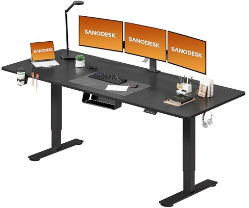 SANODESK Höhenverstellbarer Schreibtisch 200 x 80 cm Schreibtisch Höhenverstellbar Elektrisch Ergonomischer Steh-Sitz Tisch Computertisch für Heimbüro Homeoffice(schwarz)