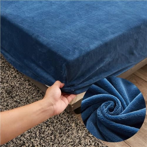 Samt Spannbettlaken 90x200 cm Warm Winter Frottee Spannbetttücher, Highdi Microfleece Flausch Blau Spannbetttuch 90 x 200 Boxspringbett Bettlaken für Hohe Matratze Steghöhe 25-30cm