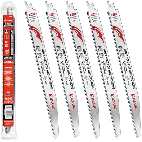 EZARC Lames de scie alternative à dents japonaises à trois tranchants 300 mm, lames de scie à bois à dents rectifiées Fleam 8 TPI pour l'élagage des arbres, la coupe du bois/du bois humide, 5 pièces