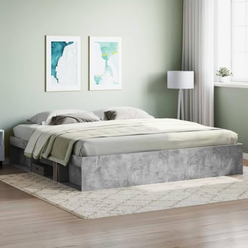 DYRJDJWIDHW Lit Complet avec Sommier et Matelas, Cadre Gris Béton 140x190/200x200 cm pour Chambres à Coucher et Salles de Séjour