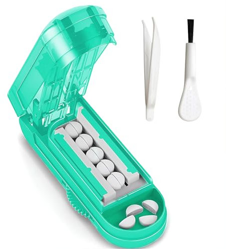 Taglia Pastiglie Taglia Pillole di Precisione per Pillole Piccole Pillole Grandi Tagliate con Pennello e Pinzette per Spaccare e Portare con te Farmaco Quotidiano(Verde)