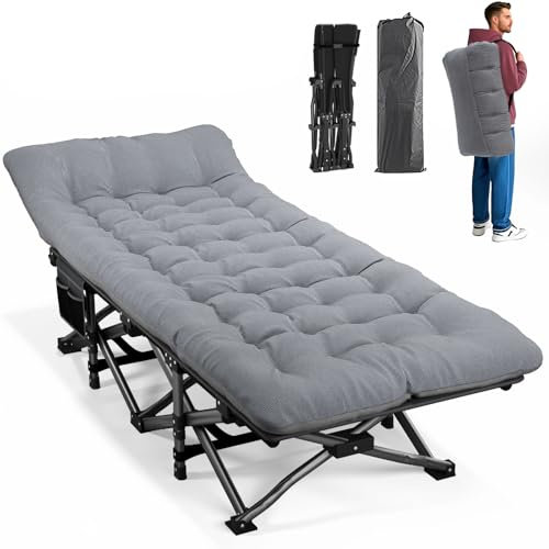 ATORPOK SHOP Campingbett feldbett klappbar, Faltbar Gästebett bis 200 kg für,mit Seitentasche, tragbares Campingliege,Outdoor, Garten, Reisen, Camping, Indoor (Grau)