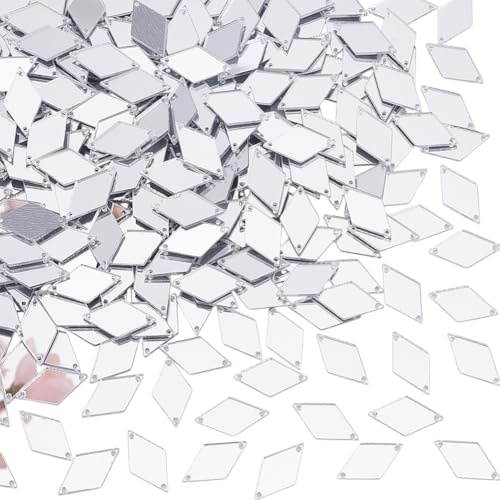 PH PandaHall 300pz Specchietti da Cucire per Tessuti Specchio Acrilico Argento, Specchio A Rombo Fai Da Te Strass Specchiati per Abito Da Sera Costume Festa di Ballo, 17.5x9.5cm