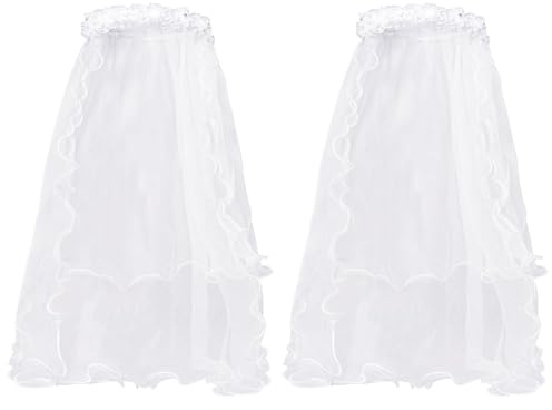 Dzxin Velo de Flores con Lazo y Diamantes de Imitación para Niña, Diadema para Primera Comunión, Corona Floral, Tocado de Encaje con Perlas y Cristales, Velo Blanco para Fiesta de Boda (2 pcs)