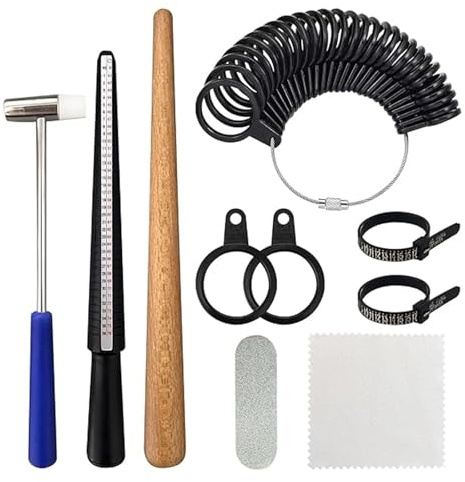 10 PCS Ring Sizer UK Suits, Ring Measurement Tool UK Sizes, Ring Gauges Finger Sizer UK Making Kit,Ring Size Measurement Tool with Polishing Strip, Plastic Hammer and Cleaning Cloth