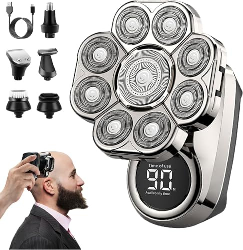Bawldy Shaver Pro, Bawldy Pro, 9D Floating Head Shaver for Bald Men, 6-in-1 Detachable Head Shavers, IPX7 Waterproof Wet Dry Shaving, Intelligent LED Display, Rechargeable Cordless Razor