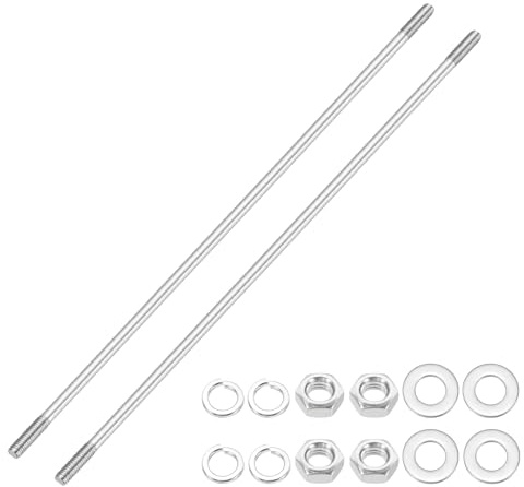 sourcing map 2Set M6x250mm Double Ended Stud Screws, 304 Stainless Steel Dual Threaded Rod Bar Bolts Studs with Nut Washer for House Maintenance Structural Anchoring Fastening Screw