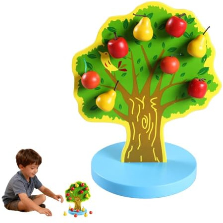 Happy Orchard Magnetic Apple Tree – Wooden Educational Toy for Toddlers & Preschoolers, Fruit Sorting Game with Magnetic Apples and Pears, Ideal for Early Learning， Skills Development