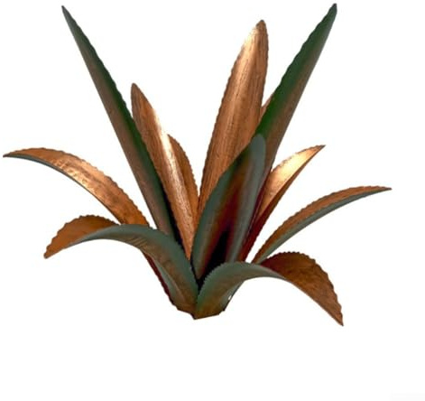 Agave-skulptur i metall för trädgårdsinredning utomhus i järn, gräsmattsprydnad med H-formade skruvar, blå/grön/röd, 56 x 48,5 cm (grön med H-stång)