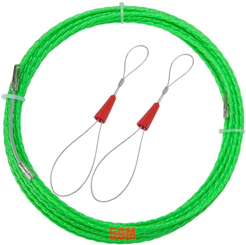 Aiguille Electricien: 50m Tire Fil Electriques 4,5mm De Diamètre avec 2 Tête Guidage, Tire Fils Electrique, Kit Rétractable D’Installation Cable Pour Câbles Et Installations Electriques